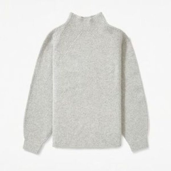 Everlane 93% Cashmere Mock neck Sweater Women's Gray Ribbed Balloon Sleeve XS - Picture 1 of 7